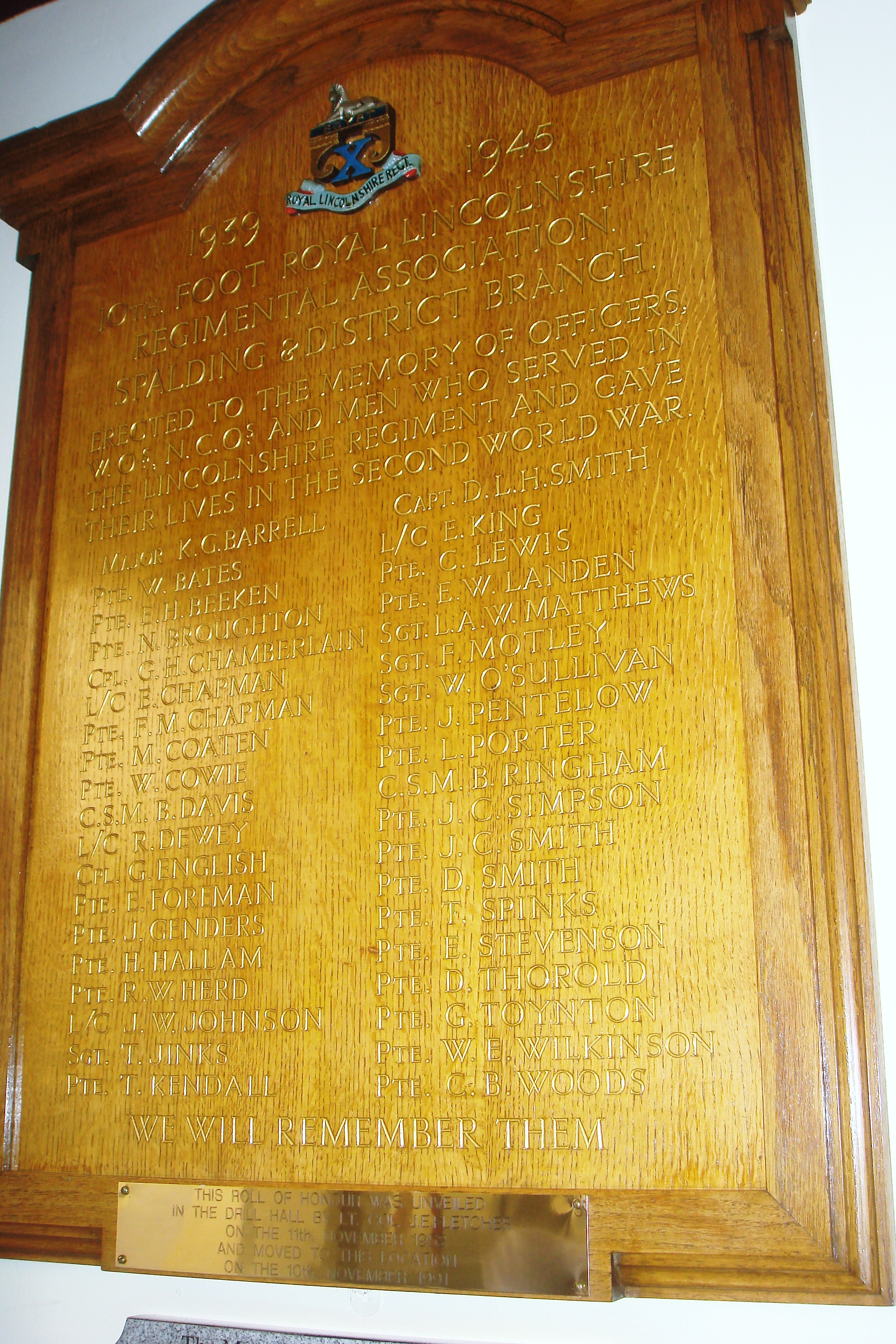 Spalding Lincolnshire Regiment Ww2 War Memorials Online