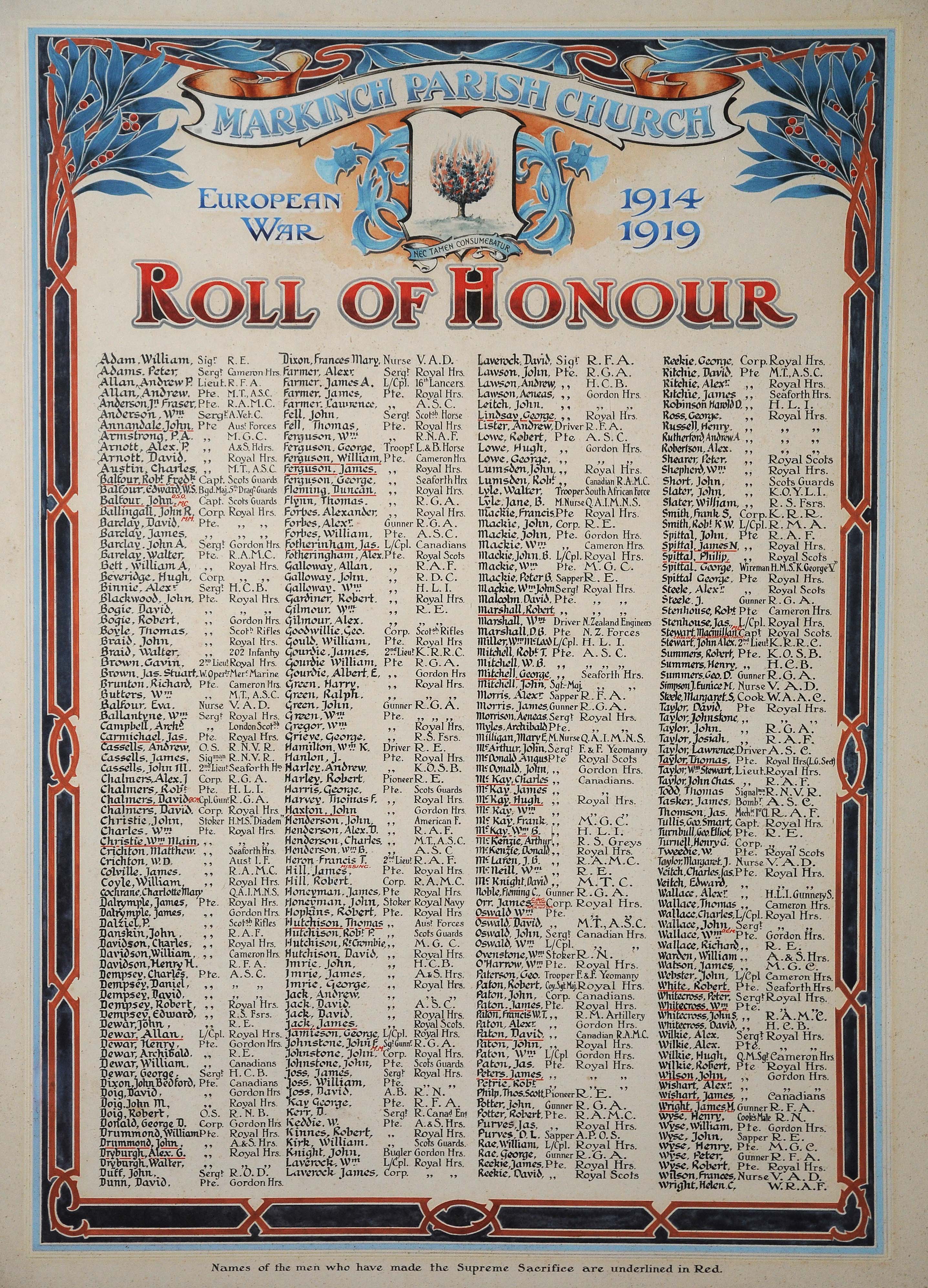 Markinch Parish Church WW1 Roll Of Honour - War Memorials Online