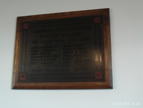 Caldewgate Wesleyan Methodist Church, Carlisle WW1 Plaque